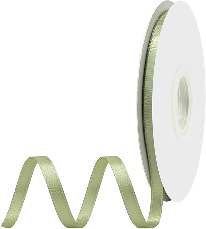 Spring Moss Satin Ribbon 1/4" X 50 Yards Solid Color Double Faced Ribbons Perfect for Crafts Wedding Decor Bow Making Arts Sewing and More