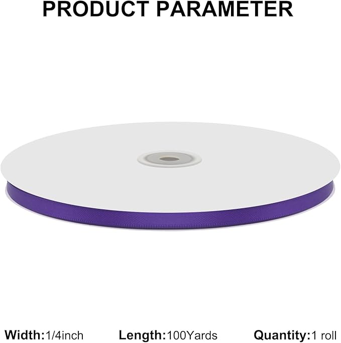 1/4" X 100 Yards Purple Satin Thin Ribbon Solid Color Double Faced Ribbons Perfect for Crafts Wedding Decor Bow Making Arts Sewing and More