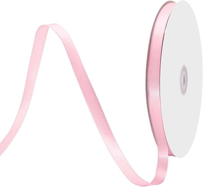 3/8" X 100 Yards Pearl Pink Satin Thin Ribbon Solid Color Double Faced Ribbons Perfect for Crafts Wedding Decor Bow Making Arts Sewing and More