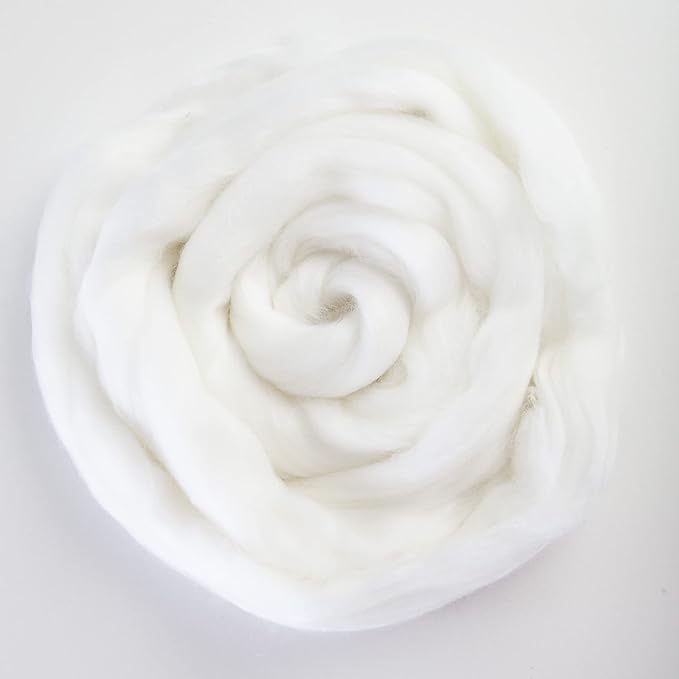 100% Natural Merino Wool Roving - 1 oz - Premium Combed Top Merino Roving Wool - Tapestry, Spinning, Wet Felting & Needle Felting Supplies - 21.5 Micron - Color Snow