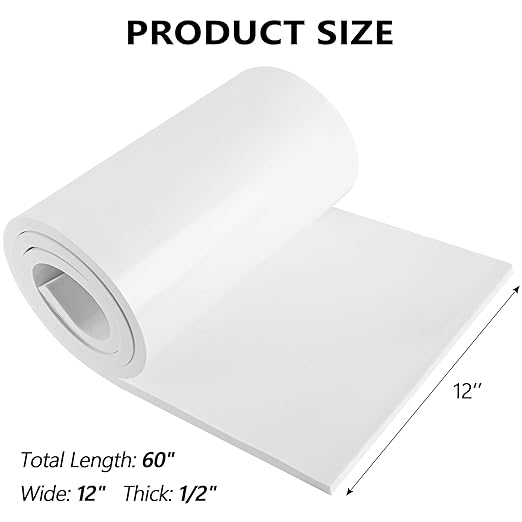 Sponge Neoprene Foam Rubber Sheet with Adhesive, 12 in x 60 in x 1/2 in Multi-Function Soundproof High Density Waterproof Rubber Mat, Perfect Cosplay Easy Cut DIY Neoprene Padding Roll - White