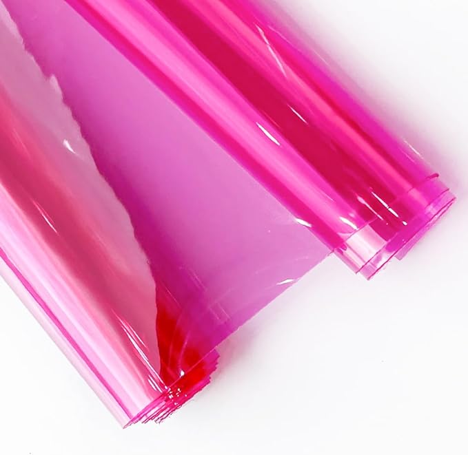 HYANG DeepPink Transparent PVC Super Clear Holographic Vinyl Faux Leather Sheets 1 Roll 12" x 47" (30cm x 120cm) for DIY Bows Earrings Bags DIY Crafts Making