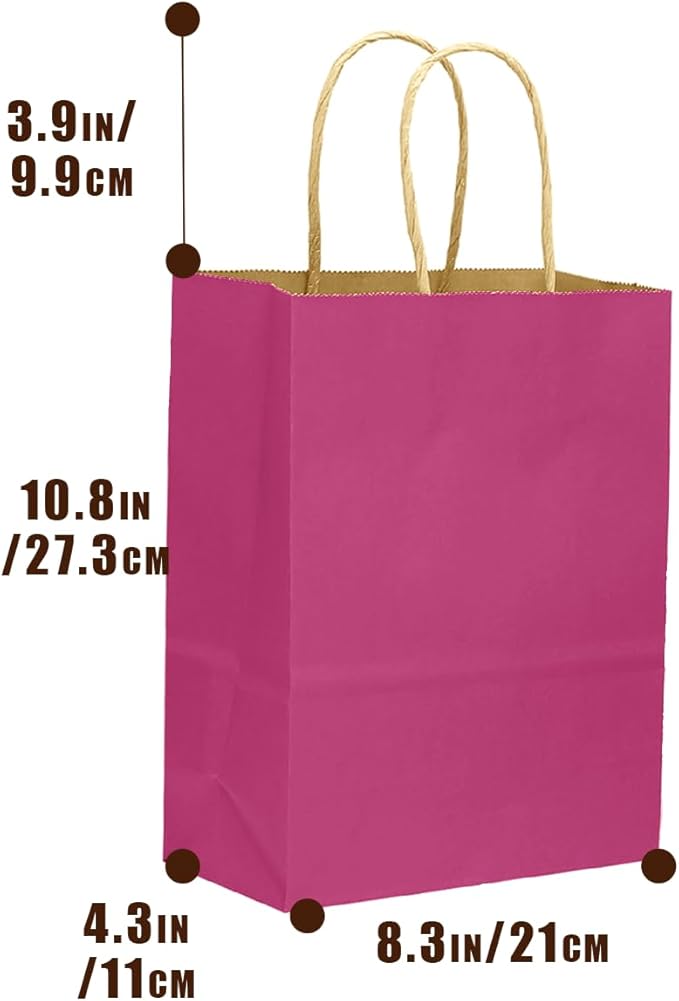 qiqee 32-Packs Rosy Paper Gift Bags with Handles Bulk 7.6"x4.75"x10.5" Medium Size Gift Bags Multiple Uses
