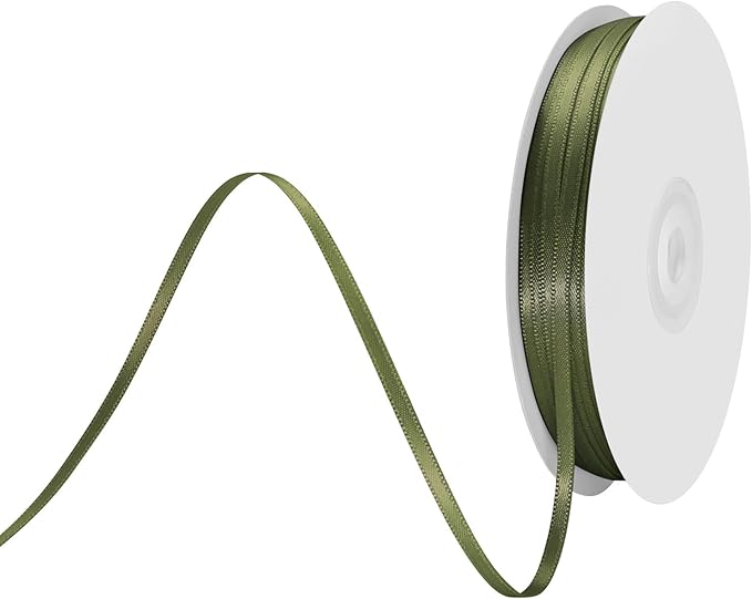 1/8" X 100 Yards Moss Satin Thin Ribbon Solid Color Double Faced Ribbons Perfect for Crafts Wedding Decor Bow Making Arts Sewing and More