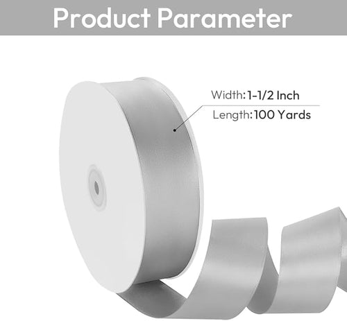 1-1/2" Width x 100 Yards Satin Ribbon, Silver Ribbon Perfect for DIY Craft, Bows, Gift Wrapping, Flower Bouquet, Valentine's Day, Christmas and Party Decoration