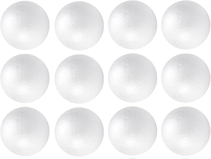 Crafjie Craft Foam Balls 2.75 Inches in Diameter 12-Pack, Smooth Polystyrenets Foam Ball, for Decoration Household School Projects DIY Arts and Craft, White
