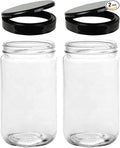 Jarming Collections 32oz Extra Wide Mouth Glass Storage Jar with BPA-Free Plastic Lid – Quart Size Airtight Mason Jar for Kitchen, Pantry, and Food Storage (Set of 2)