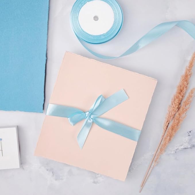 5/8" Width x 50 Yards Satin Fabric Ribbon, Light Blue Ribbon Perfect for DIY Bows, Swags, Gift Wrapping, Craft, Flower Bouquet，Christmas and Party Decoration