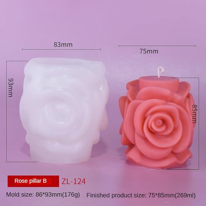 Rose Pillar Candle Silicone Mold Handmade Valentine's Day Mother's Day Flower Bouquet Soap Gypsum Resin Molds Wedding Decor Crafts Gifts (2)