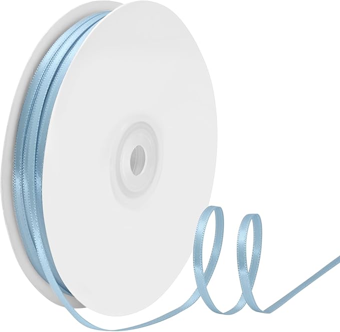 1/8 Inch X 100 Yards Dusty Blue Satin Thin Ribbon Solid Color Double Faced Ribbons Perfect for Crafts Wedding Decor Bow Making Arts Sewing and More
