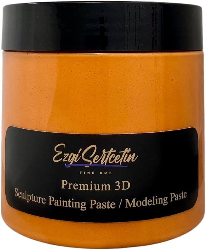 3D Sculpture Paste|Texture Paste|Decorative Plaster|Ready to Use|Unique Metallic Pearl and Neon Colors|Ideal for Artwork|Stencil|Flowers|Texture and Art Relief| 6 oz (Metallic Orange)