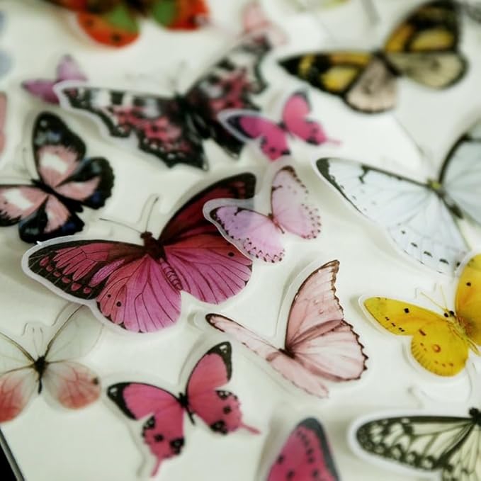 Vintage Vellum Stickers Floral Plants Elements Scrapbooking Supplies Flowers Botanic Natural Translucent Paper Self-Adhesive Junk-Journal Items (Little Butterfly)
