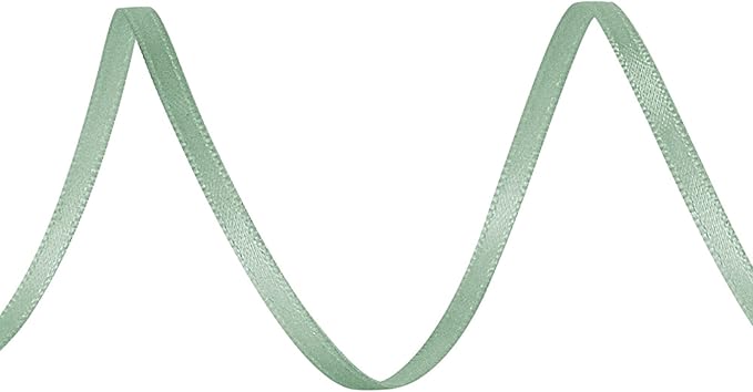LIUYAXI Sage Green Double Faced Satin Ribbon, 1/8" X Continuous 100 Yards, Thin Ribbons Perfect for Gift Wrapping Wedding Invitation Card Hair Bows Tag Floral Arrangement DIY Craft