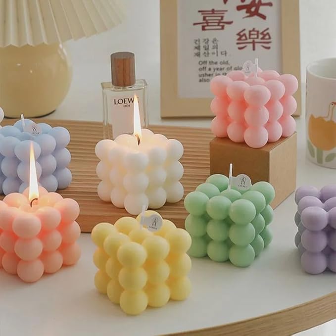 3D Bubble Candle Molds,6 Cavity Cube Candle Molds Soap Mold Candle Wax Mold,for Baking Chocolate Dessert Mousse Cake Ice Cream and Making Soap Wax
