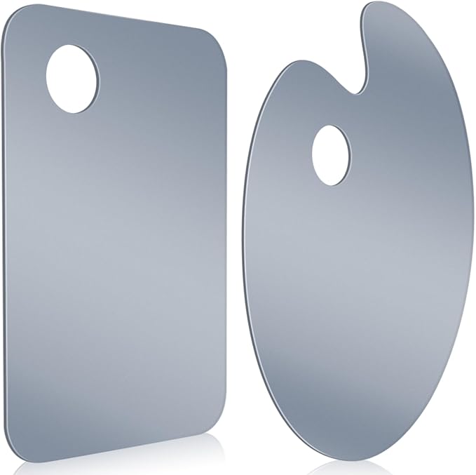 Honoson 2 Pack 11.8 x 7.9 Inch Acrylic Paint Palette with Thumb Hole Clear Paint Pallet, Easy to Clean Non Stick Artist Pallet for Oil Watercolor Craft DIY Painting Palette (Square and Oval)