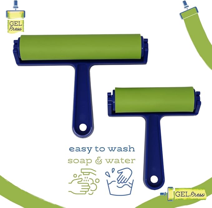 Gel Press Rubber Brayer - for printmaking, Scrapbooking, Paper Crafts, Home Decor & More - 4 Inches, Blue & Green