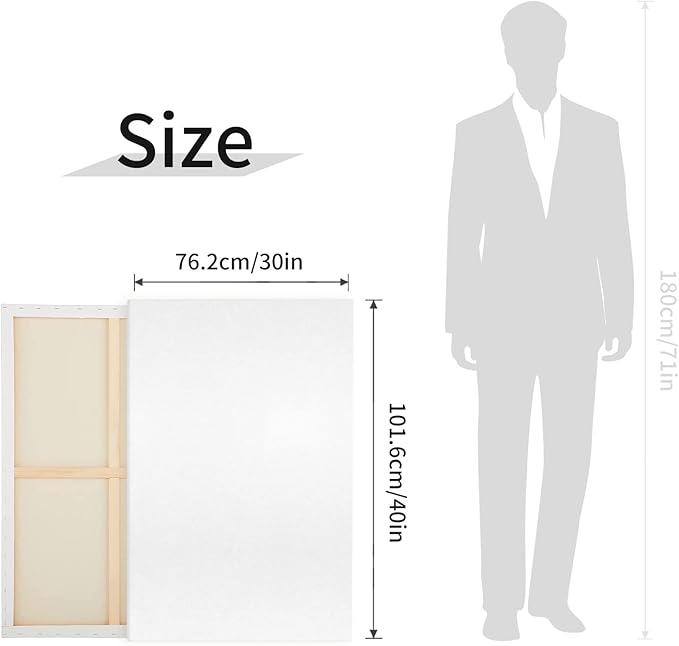 Large Canvas for Painting, 2 Pack 30x40 White Pre Stretched Canvases Fivefold Primed 100% Cotton Big Blank Canvas Boards Art Supplies for Acrylic Pouring, Oil Watercolor Painting & Wet Art Media
