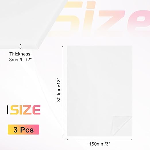 uxcell 3Pcs Acrylic Sheets 12x6 Inch Acrylic Panel 1/8 Inch-3mm Plastic Board for Picture Frames Sign Holders DIY Display Projects Craft, White