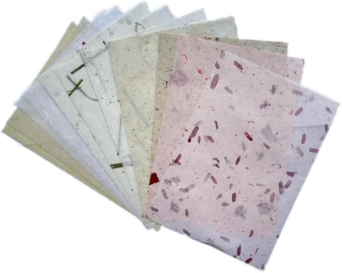 50 Design 50 Sheets A4 Natural Flowers, Leaves, Mulberry Paper Sheets Art Tissue Washi Paper Design Craft Art Origami Suppliers Card Making Writing Printed (Mixed Colors Flowers etc.,)