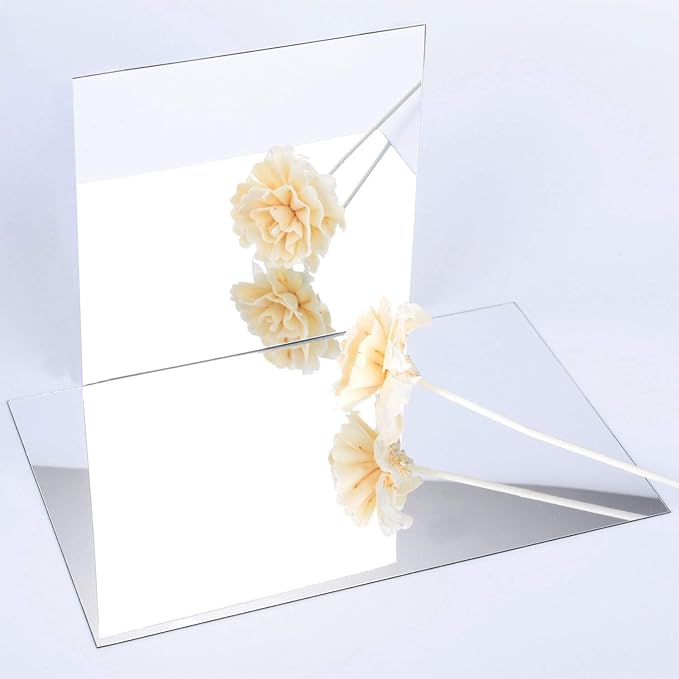 BBTO 20 Pcs Mirror Sheets, 8''x 10'' Self Adhesive Non Glass Cut to Size Mirror Stickers Tiles, Safe Unbreakable Plastic Small Frameless for Classroom, Childroom & DIY Craft