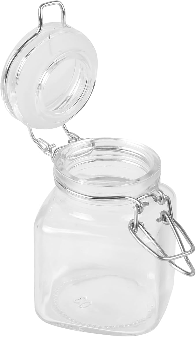 MIDELONG Spice Jars, 3oz Square Glass Jars with Hinged Glass Lid, Empty Spice Containers, Leak Proof Rubber Gasket for Home Kitchen Arts Crafts Decoration Snack Foods and Sauces, Pack of 2