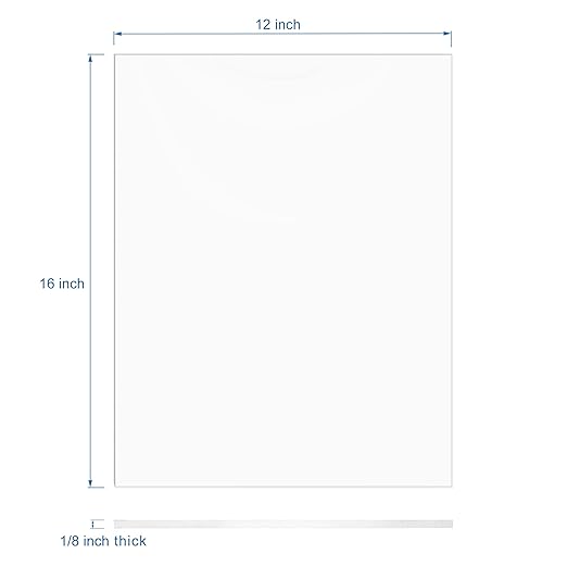 Pack of 10 Clear Acrylic Sheets 12" x 16" Cast Plexiglass Panel 1/8" Thick (3mm) Transparent Plastic Board for Signage, Craft, Display Projects, Laser Cutting, Engraving