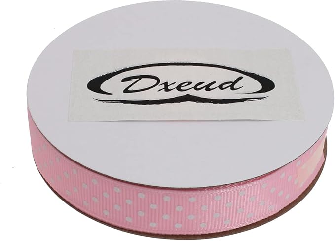 Polka Dot Grosgrain Ribbon 25 Yard Each Roll 100% Polyester (5/8", Pink)