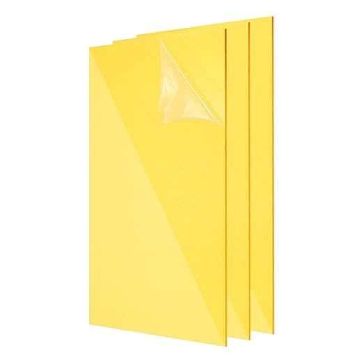 uxcell 3Pcs Acrylic Sheets 12x6 Inch Acrylic Panel 1/8 Inch-3mm Plastic Board for Picture Frames Sign Holders DIY Display Projects Craft, Clear Yellow