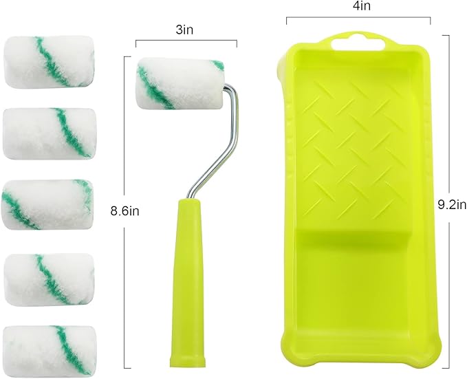Paint Roller,High-Density Fabric Roller with Frame,Tray,Mini Paint Roller Refills, 2" Painting Supplies for Smaller DIY Stenciling Projects(Pack of 8)