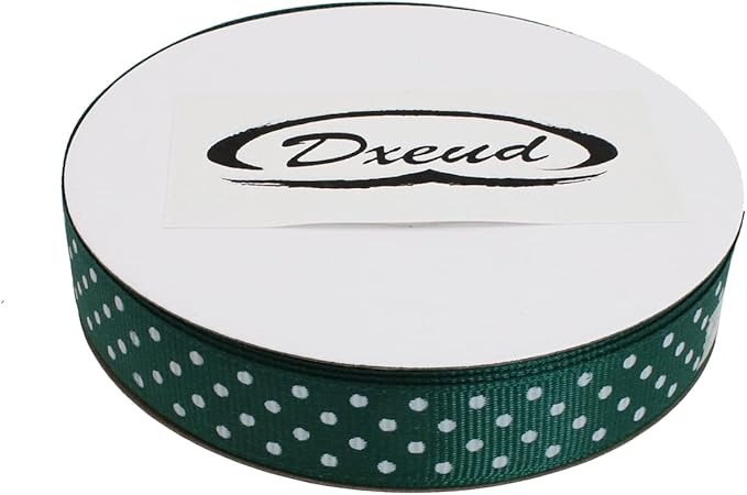 Polka Dot Grosgrain Ribbon 25 Yard Each Roll 100% Polyester (5/8", Dark Green)