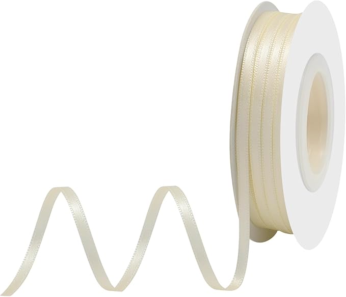 Cream Satin Ribbon 1/8" X 50 Yards Solid Color Double Faced Ribbons Perfect for Crafts Wedding Decor Bow Making Arts Sewing and More