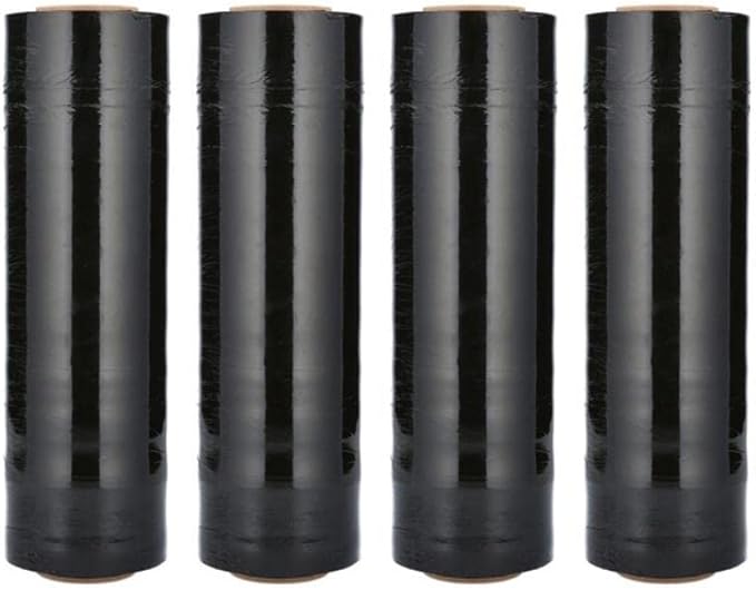 PSBM Black Stretch Wrap, 15 Inch x 1476 Feet, 8 Pack, Tinted Pre-Stretched Shrink Wrap Film for Moving, Packaging, Pallet Wrapping