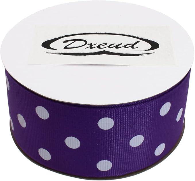 Polka Dot Grosgrain Ribbon 25 Yard Each Roll 100% Polyester (1/1-2", Purple)