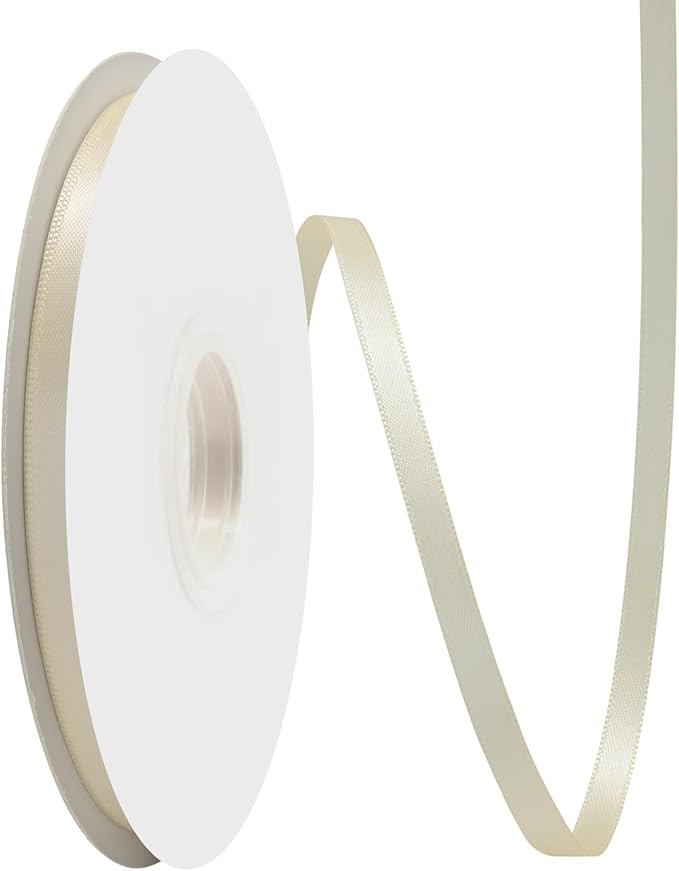 Ivory Satin Ribbon 1/4" X 50 Yards Solid Color Double Faced Ribbons Perfect for Crafts Wedding Decor Bow Making Arts Sewing and More