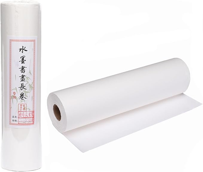 MEGREZ Roll Pack Xuan Paper Thicken Calligraphy Xuan Paper Sumi Paper for Practice Chinese Japanese, 35cm x 50m(13.8in x 164ft), Half Raw Ripe Xuan Paper, White