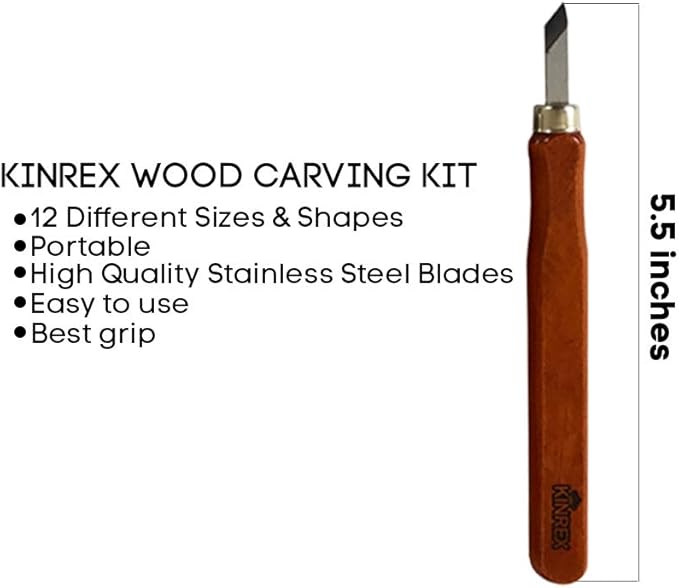 Premium Wood Carving Tools Kit - Durable High Carbon Stainless Steel Power Grip Carving Tool for Kids and Adults - Sculpting Knives for Carving Wood, Pumpkin & Soap - 12 Pieces