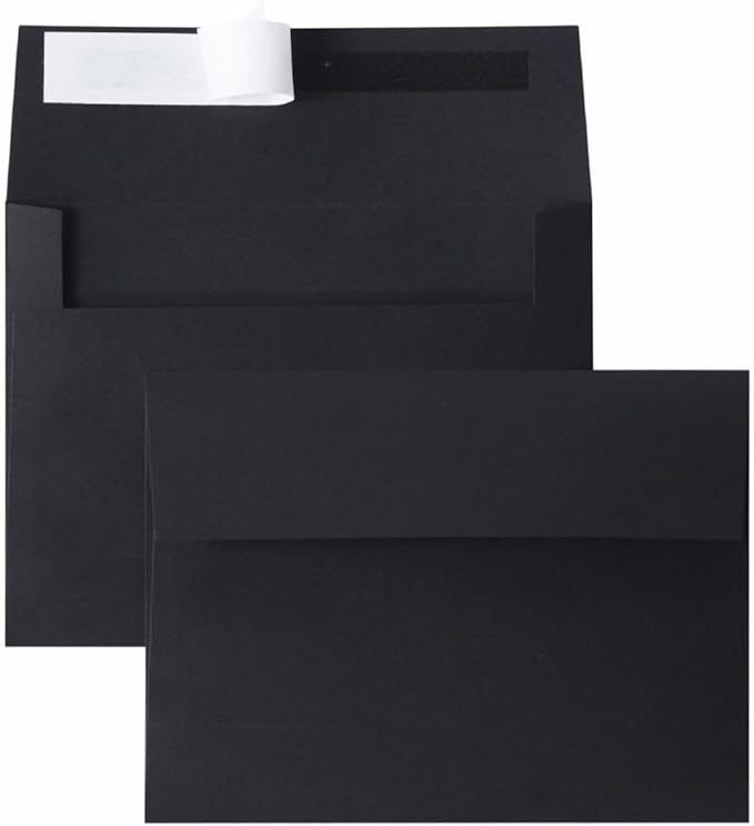 Keketer A7 Black 5x7 Envelopes 50 Pack Self - Seal, for 5x7 Cards, Weddings, Invitations, Baby Shower 5.25 x 7.25 Inches