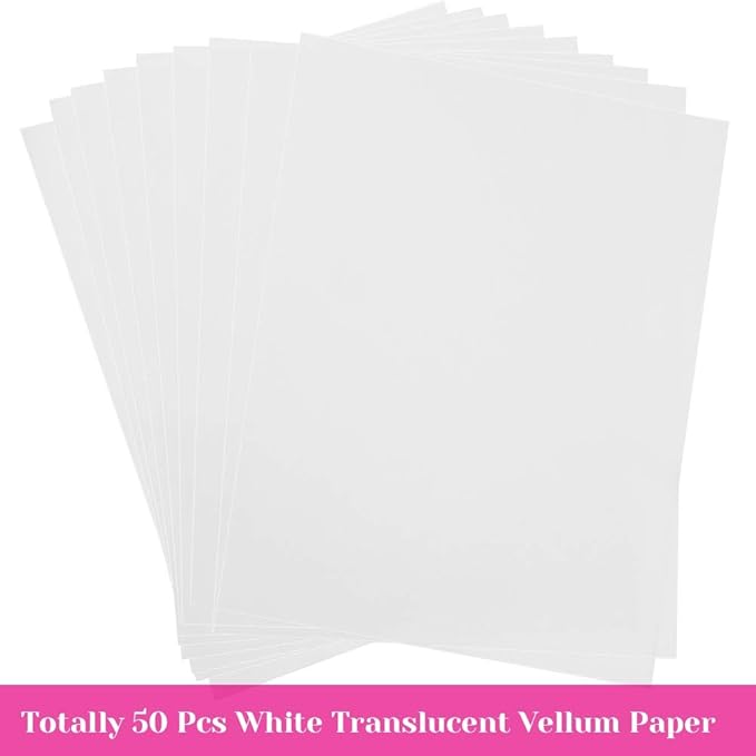 Vellum Paper, Cridoz 50 Sheets Vellum Transparent Paper 8.5 x 11 Inches Translucent Clear Paper for Printing Sketching Tracing Drawing Animation Wedding Invitations