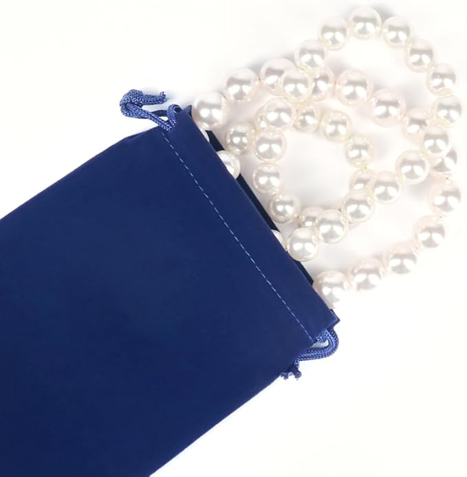 HRX Package 20pcs Velvet Jewelry Bags, 5x7 inch Blue Cloth Gift Drawstring Pouches Baggies Sacks for Dice Ornament