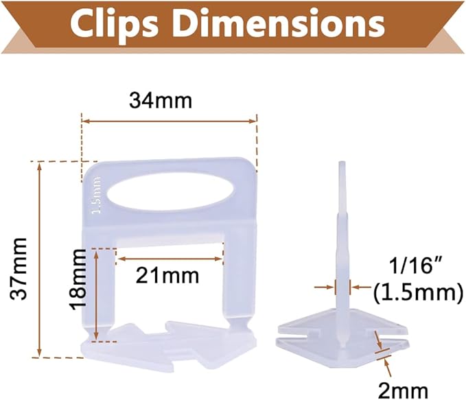600 PCS Tile Leveling System Clips 1/16''(1.5mm) 600-Piece Tiles Leveler Spacers Tool for Professional Ceramic Tile and Stone Installation