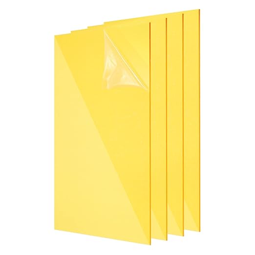uxcell 4Pcs Acrylic Sheets 12x8 Inch Acrylic Panel 1/8 Inch-3mm Plastic Board for Picture Frames Sign Holders DIY Display Projects Craft, Clear Yellow
