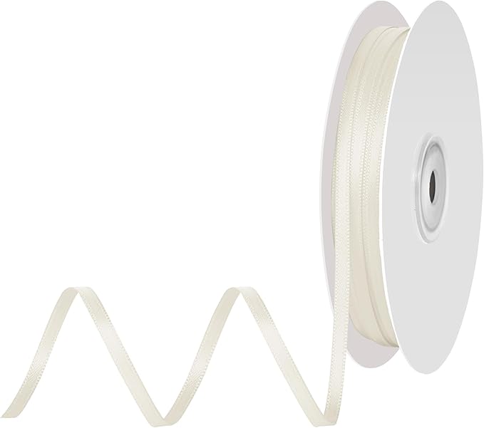 1/8 Inch X 100 Yards Ivory Satin Thin Ribbon Solid Color Double Faced Ribbons Perfect for Crafts Wedding Decor Bow Making Arts Sewing and More