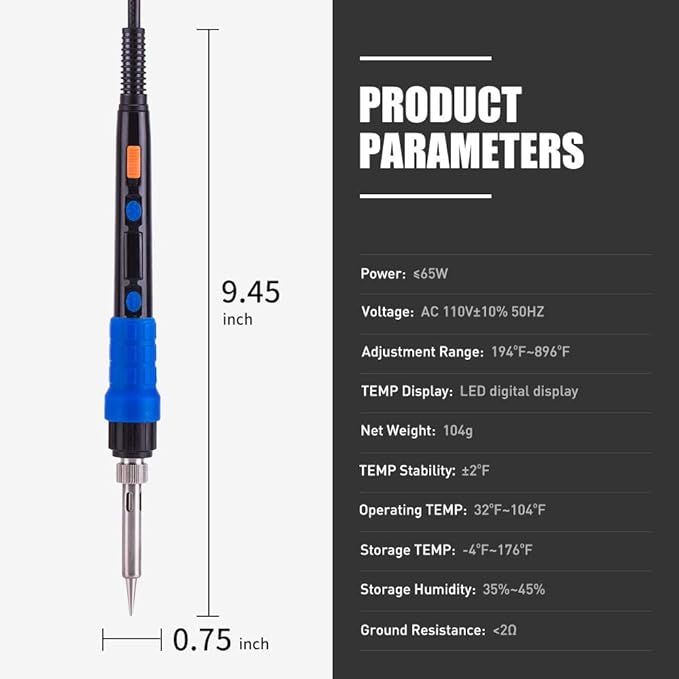 Soldering Iron Kit Solder Gun - 110V 65W Portable Temp Adjustable Pen Type Digital Welding Tools Soldering Iron for Electric PCD Soldering and Desoldering (Pack of 1 Piece with 1 Stand and 1 Cleaner)