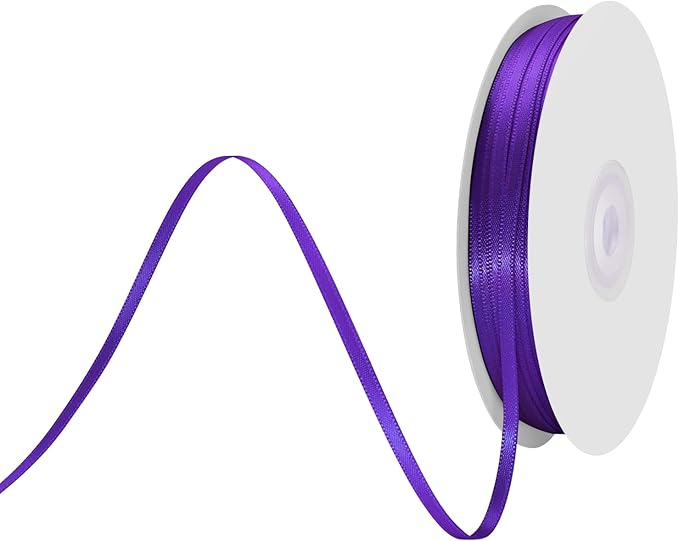 1/8" X 100 Yards Purple Satin Thin Ribbon Solid Color Double Faced Ribbons Perfect for Crafts Wedding Decor Bow Making Arts Sewing and More