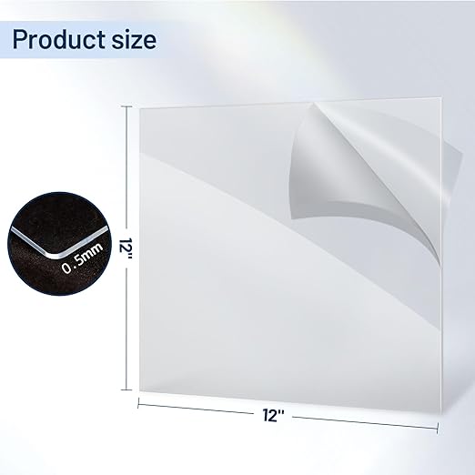 10 Pack 12”x12” x0.02” Clear PET/Plexiglass Sheet, Transparent Flexible Plastic Sheet 12x12, 0.02” Clear Plastic Sheet for Crafts, Picture Frames, Painting, Sign Blank