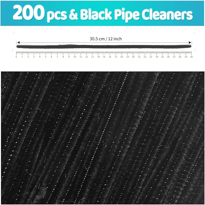 Iooleem 200pcs Black Pipe Cleaners, Chenille Stems, Pipe Cleaners for Crafts, Pipe Cleaner Crafts, Art and Craft Supplies.