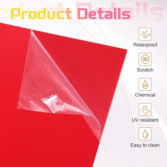 uxcell 4Pcs Acrylic Sheets 8x8 Inch Acrylic Panel 1/8 Inch-3mm Plastic Board for Picture Frames Sign Holders DIY Display Projects Craft, Red