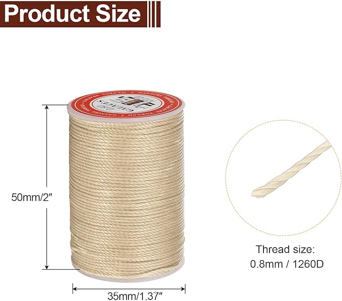 uxcell Round Leather Sewing Waxed Thread, 55m / 60 Yards Wax Polyester String, 0.8mm Waxed Stitching Cord for Leather Crafts, Bookbinding, Bracelets Braided, Dark Linen