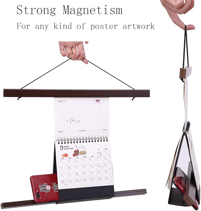Ywlake Magnetic Poster Hanger, 8x10 8x20 8x11 Poster Frame Wood Wooden Magnet Print Posters Dowel Scroll Hanger Hangers Hanging Kit for Walls Map Canvas Artwork (Walnut, 8")