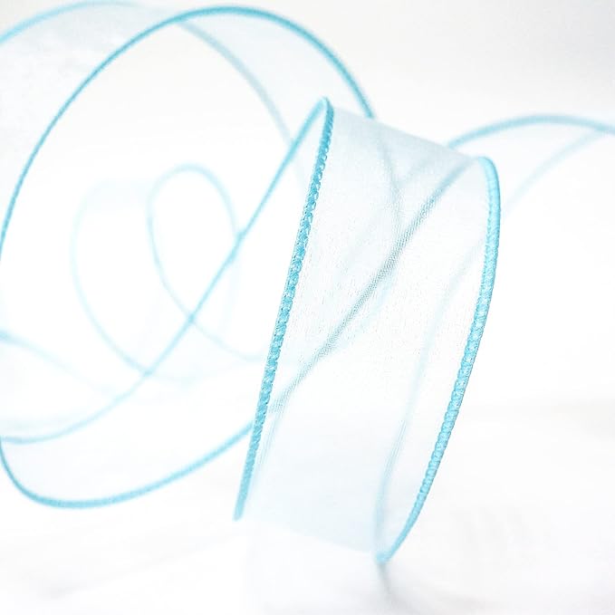 CT CRAFT LLC Sheer Organza Wired Ribbon 1.5" x 50Yards Blue for Wedding Chair Bow Flora Bouquet Gift Wrapping Christmas Tree Home Decor Wreath
